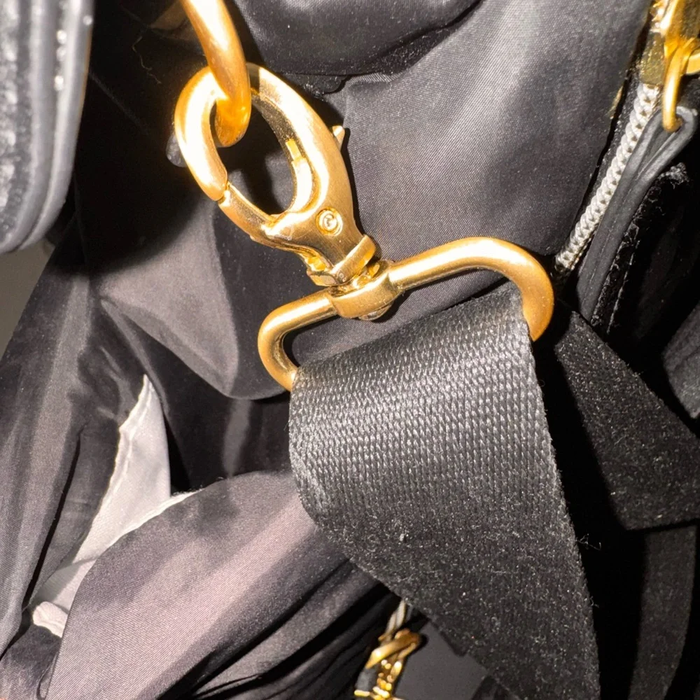 Itzy Ritzy Black Quilted Bag with Gold Accents
